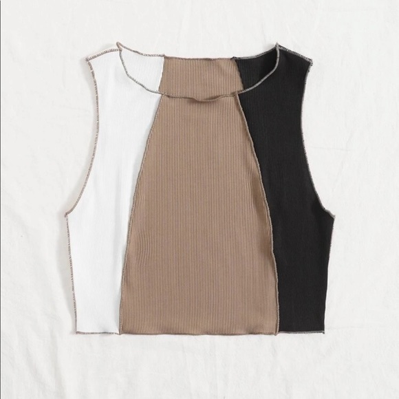 Color block stitch trim crop top - Picture 1 of 2